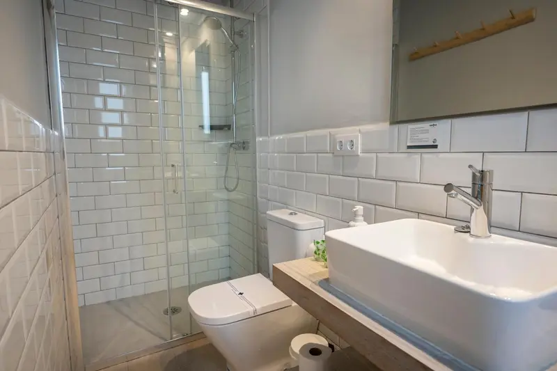 Une salle de bain moderne avec douche à l'italienne et lavabo.