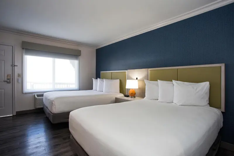 Chambre avec deux lits simples et une fenêtre.