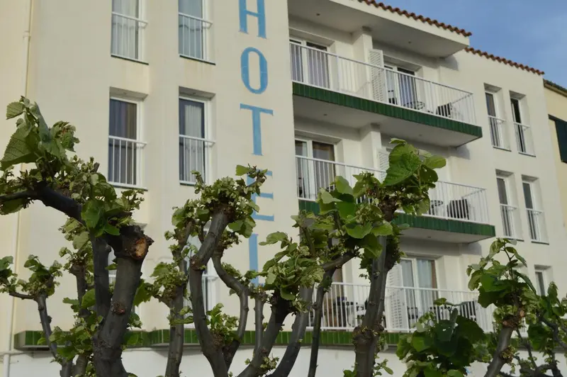Façade d'un bâtiment avec des balcons et de la végétation au premier plan.