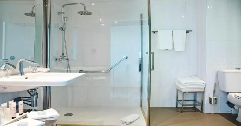 Une salle de bain moderne avec douche à l'italienne et lavabo.