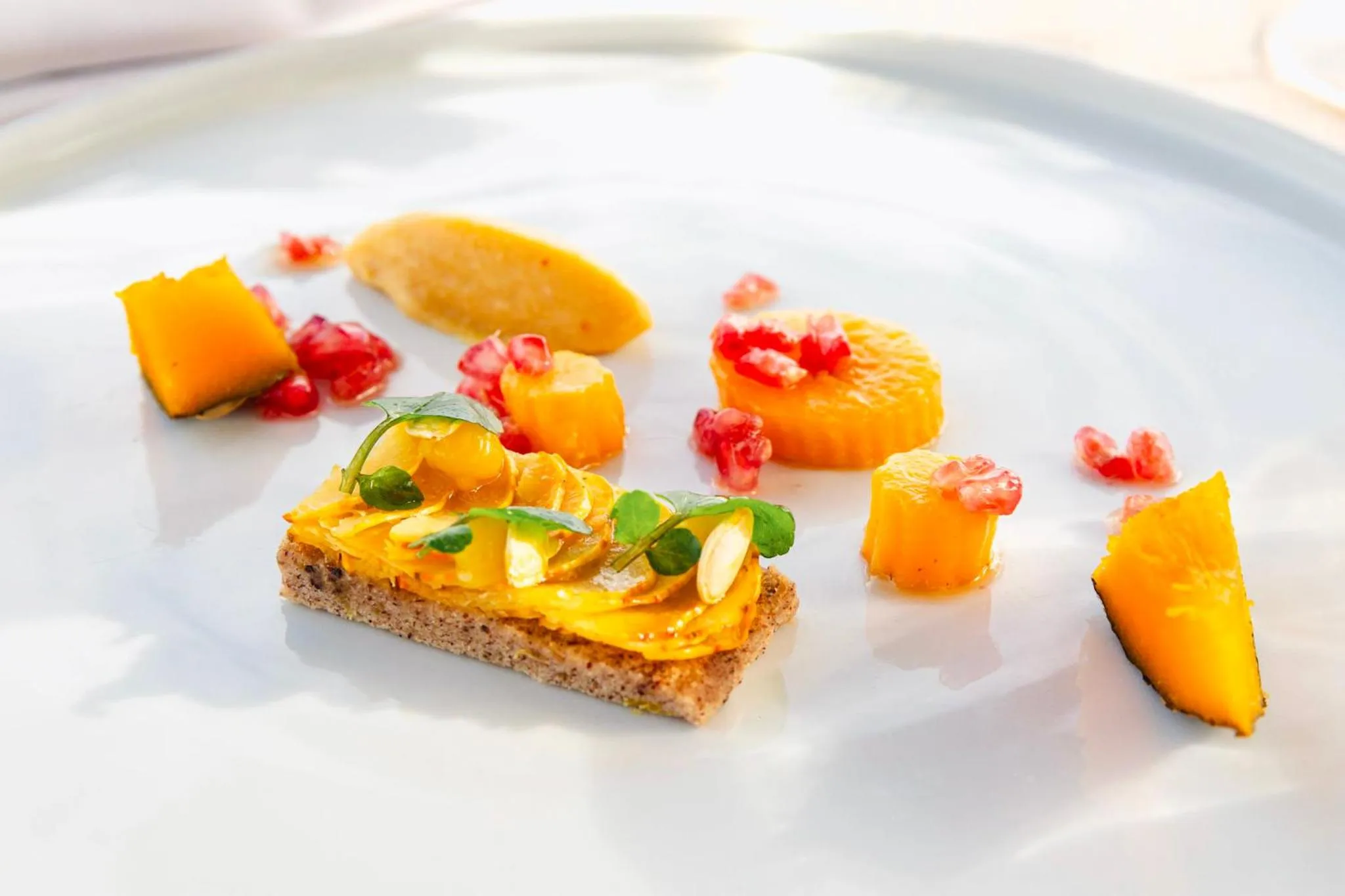 Assiette de fruits et de tartine décorée avec soin.