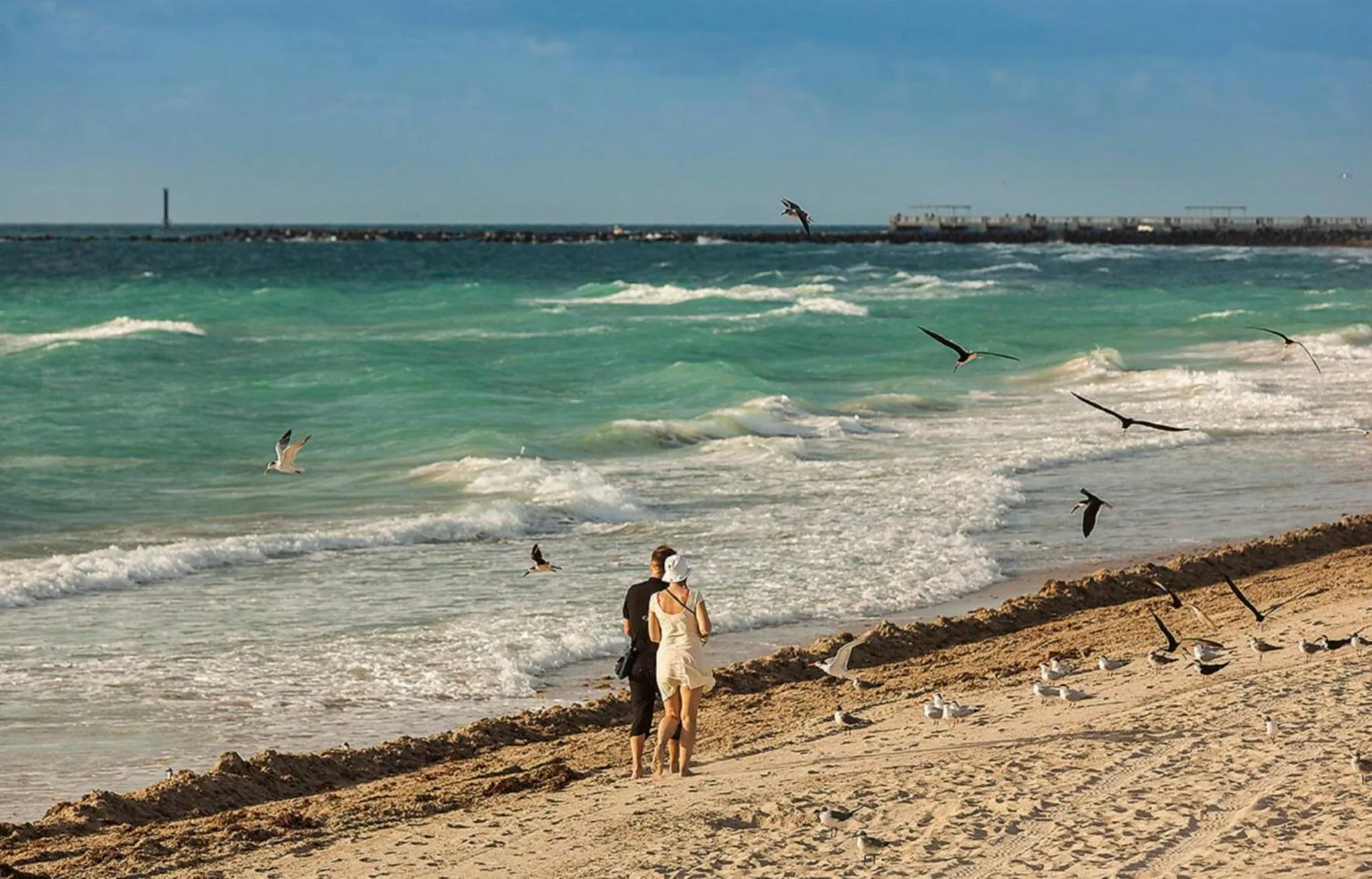 Personnes regardant la mer depuis une plage de sable.