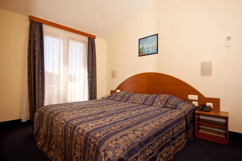 Chambre d'hôtel avec un grand lit et une fenêtre.