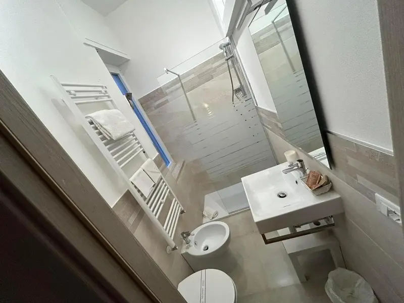 Une salle de bain moderne avec douche à l'italienne et lavabo.