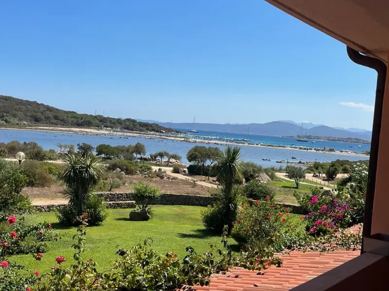 Vue sur une baie ensoleillée avec une plage et des collines verdoyantes.