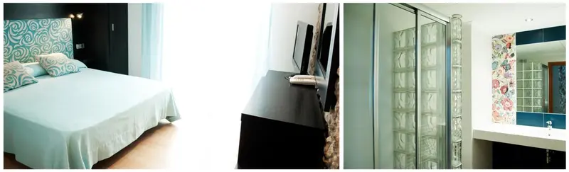 Une chambre lumineuse avec un lit fait et un bureau.