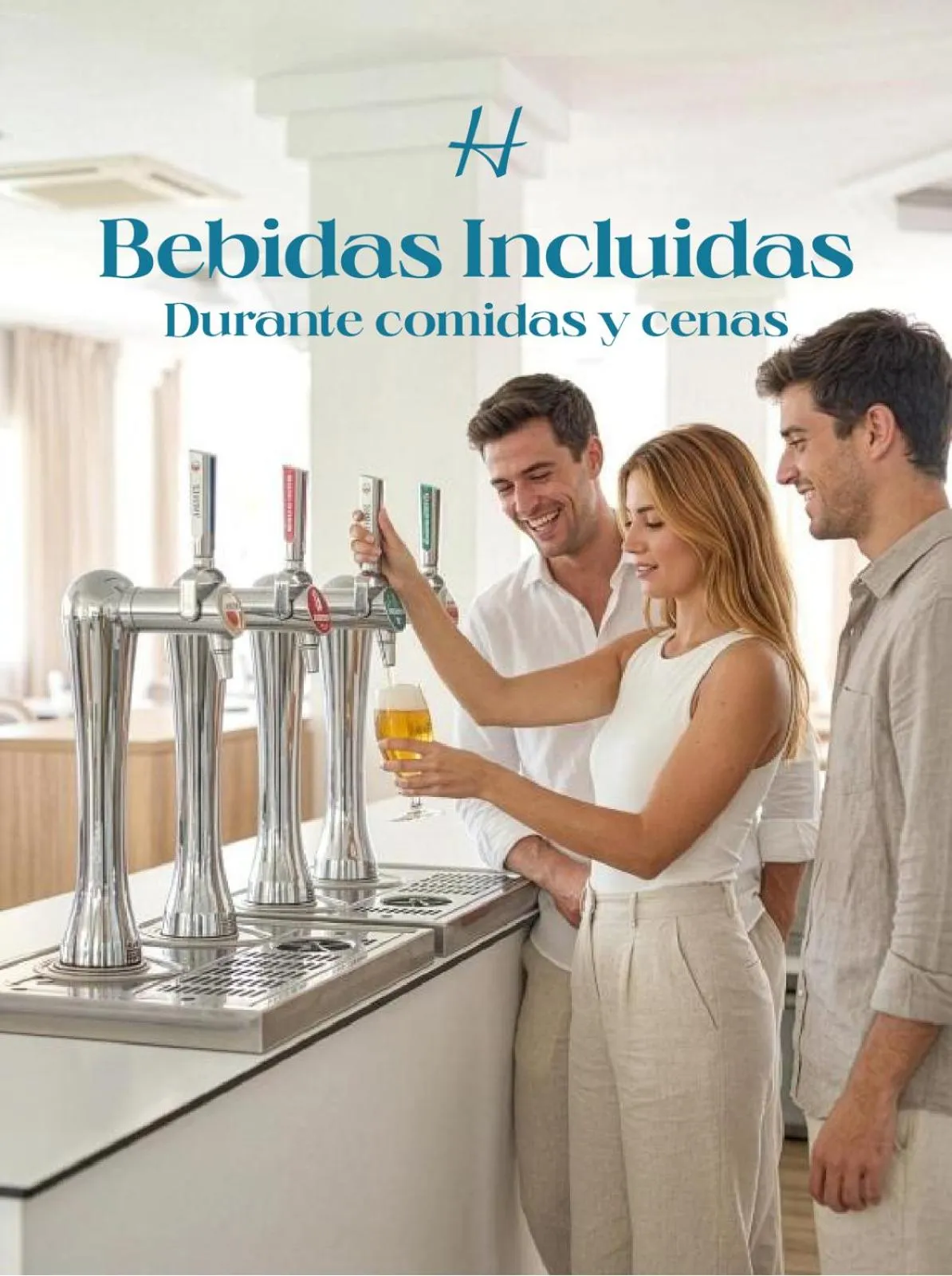 Un barman sert des boissons à deux clients souriants.