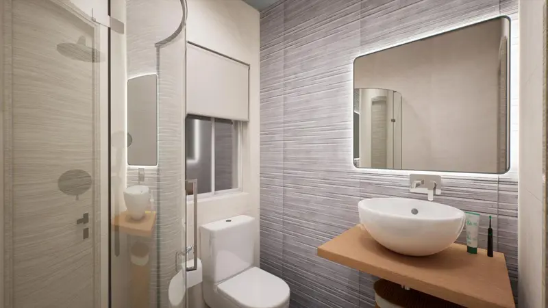 Une salle de bain moderne avec douche à l'italienne et vasque sur meuble.