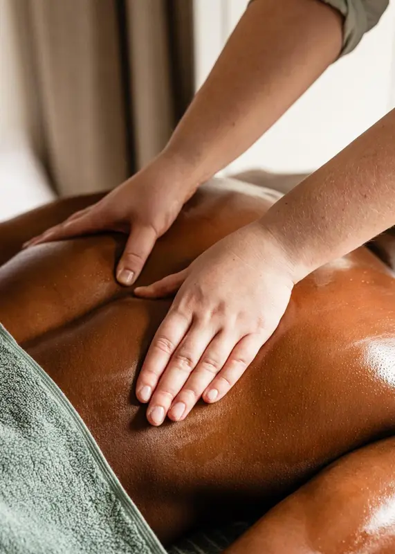 Une personne reçoit un massage sur une table de soin.