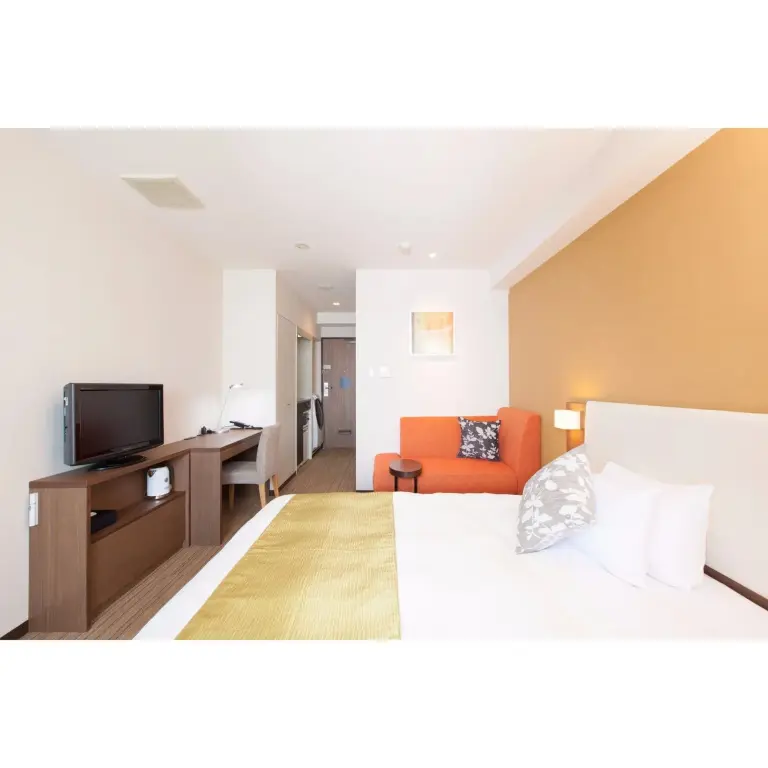 Une chambre lumineuse avec un lit et un canapé.