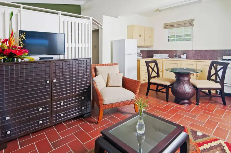 Une piece de sejour combine un coin salon et un espace repas.