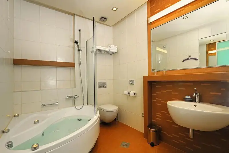 Une salle de bain moderne avec baignoire et douche à l'italienne.