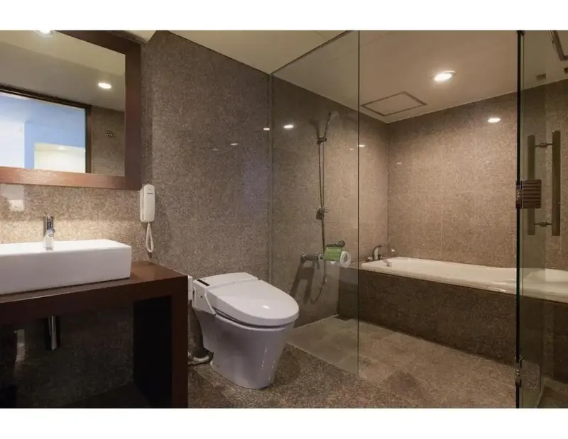 Une salle de bain moderne avec douche à l'italienne et lavabo.