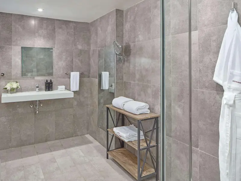 Une salle de bain moderne avec douche à l'italienne et vasque.