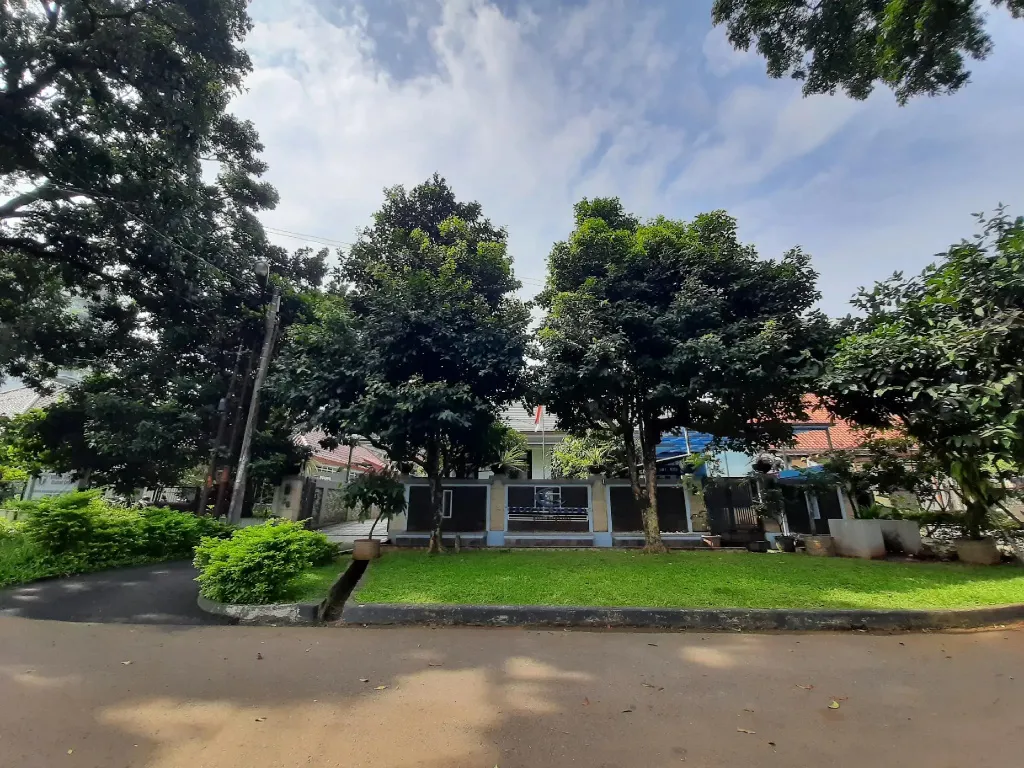 Vue d'une facade de bâtiment verdoyante avec un jardin soigné.