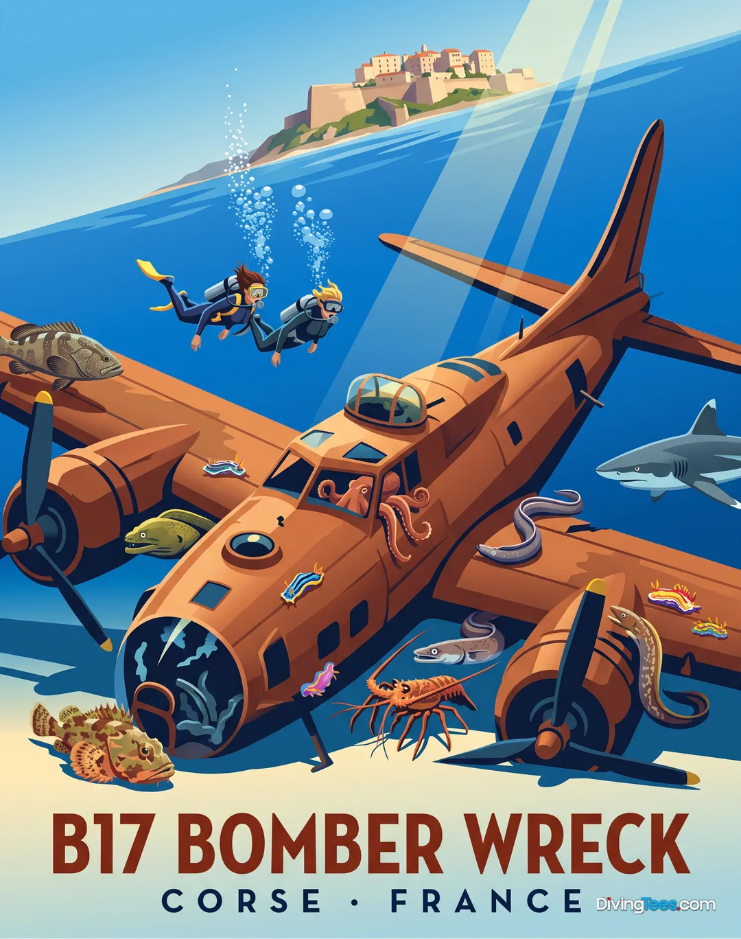 Affiche B17 Bomber Wreck Calvi, Francia