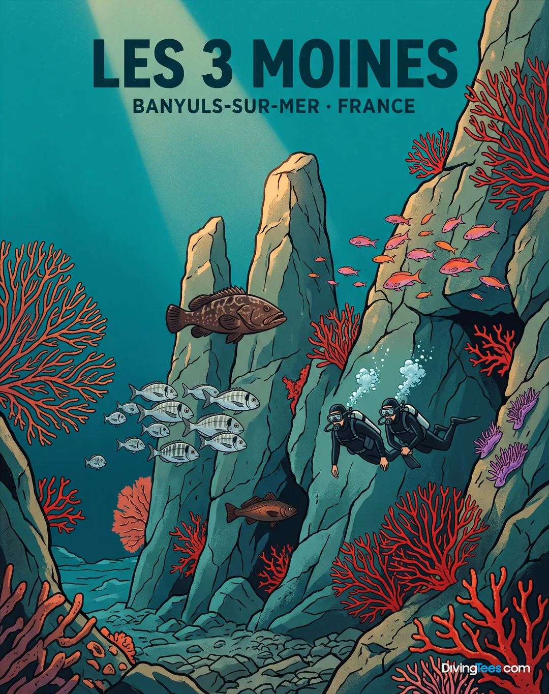 Affiche Les 3 Moines Banyuls-sur-Mer, Frankreich