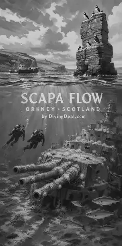 Fond d'écran plongée Scapa Flow, illustration vintage. Disponible le dimanche 16 mai 2027.