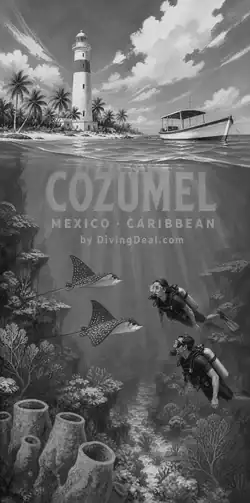 Fond d'écran plongée Cozumel, illustration vintage. Disponible plus tard.