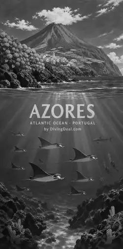Fond d'écran plongée Azores, illustration vintage. Disponible le dimanche 25 avril 2027.