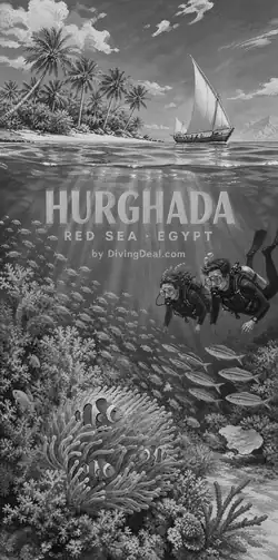 Fond d'écran plongée Hurghada, illustration vintage. Disponible plus tard.