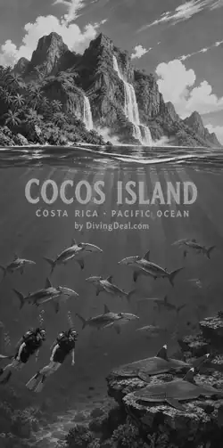 Fond d'écran plongée Cocos Island, illustration vintage. Disponible le dimanche 30 mai 2027.