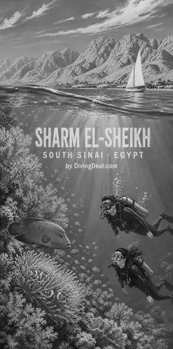 Fond d'écran plongée Sharm El-Sheikh, illustration vintage. Disponible le dimanche 19 septembre 2027.