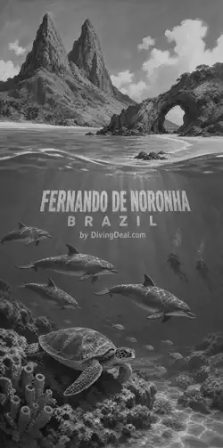 Fond d'écran plongée Fernando de Noronha, illustration vintage. Disponible le dimanche 11 juillet 2027.