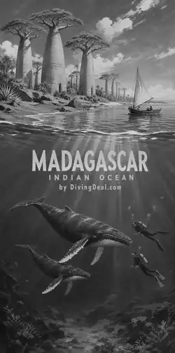 Fond d'écran plongée Madagascar, illustration vintage. Disponible le dimanche 22 août 2027.