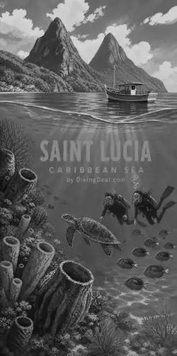 Fond d'écran plongée Sainte-Lucie, illustration vintage. Disponible le dimanche 29 novembre 2026.