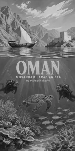 Fond d'écran plongée Oman, illustration vintage. Disponible le dimanche 24 janvier 2027.
