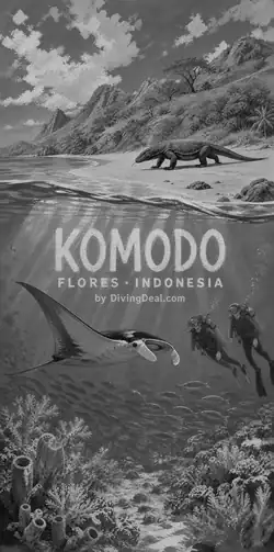 Fond d'écran plongée Komodo, illustration vintage. Disponible le dimanche 25 juillet 2027.