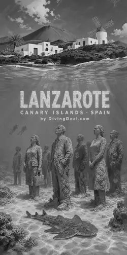Fond d'écran plongée Lanzarote, illustration vintage. Disponible le dimanche 18 avril 2027.