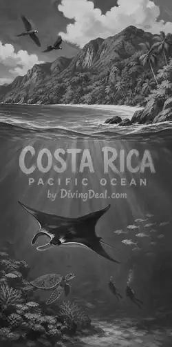 Fond d'écran plongée Costa Rica, illustration vintage. Disponible le dimanche 6 juin 2027.