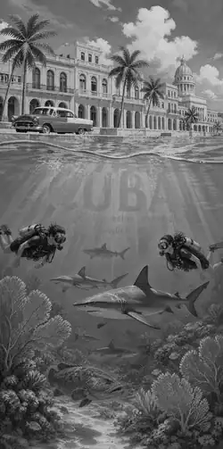 Fond d'écran plongée Cuba, illustration vintage. Disponible le dimanche 15 novembre 2026.