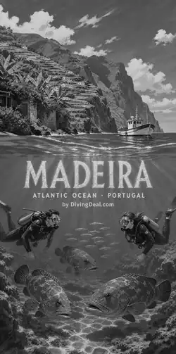 Fond d'écran plongée Madeira, illustration vintage. Disponible le dimanche 2 mai 2027.