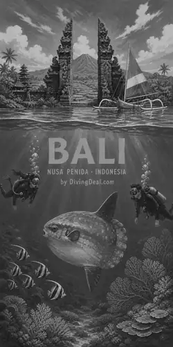 Fond d'écran plongée Bali, illustration vintage. Disponible le dimanche 18 juillet 2027.