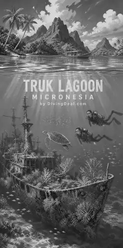 Fond d'écran plongée Truk Lagoon, illustration vintage. Disponible le dimanche 17 janvier 2027.