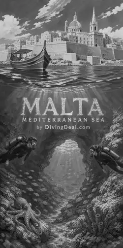 Fond d'écran plongée Malte, illustration vintage. Disponible le dimanche 21 mars 2027.
