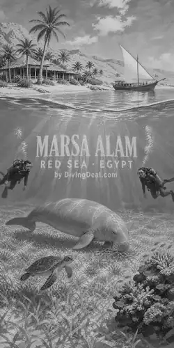 Fond d'écran plongée Marsa Alam, illustration vintage. Disponible le dimanche 27 décembre 2026.