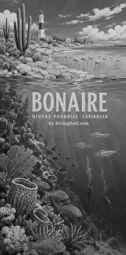Fond d'écran plongée Bonaire, illustration vintage. Disponible le dimanche 14 mars 2027.