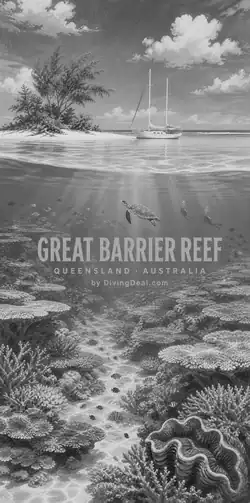 Fond d'écran plongée Great Barrier Reef, illustration vintage. Disponible le dimanche 4 juillet 2027.