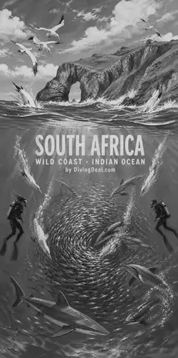 Fond d'écran plongée Afrique du Sud, illustration vintage. Disponible le dimanche 11 avril 2027.