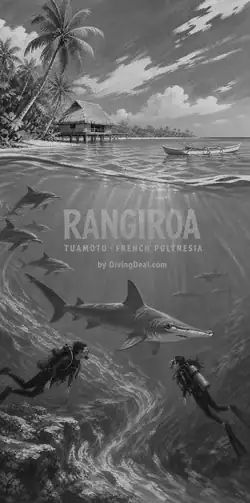 Fond d'écran plongée Rangiroa, illustration vintage. Disponible le dimanche 27 juin 2027.