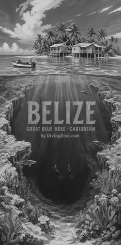 Fond d'écran plongée Belize, illustration vintage. Disponible le dimanche 14 février 2027.