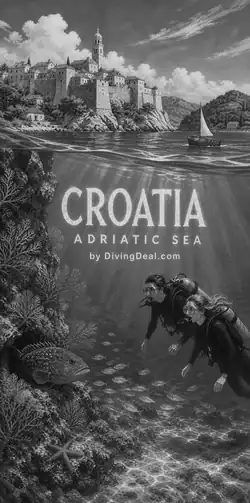 Fond d'écran plongée Croatie, illustration vintage. Disponible le dimanche 4 avril 2027.