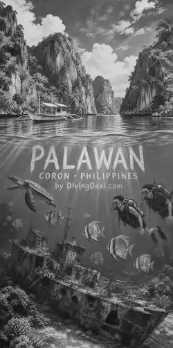 Fond d'écran plongée Palawan, illustration vintage. Disponible plus tard.