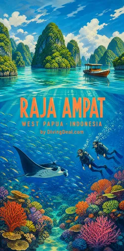 Fond d'écran plongée Raja Ampat, illustration vintage